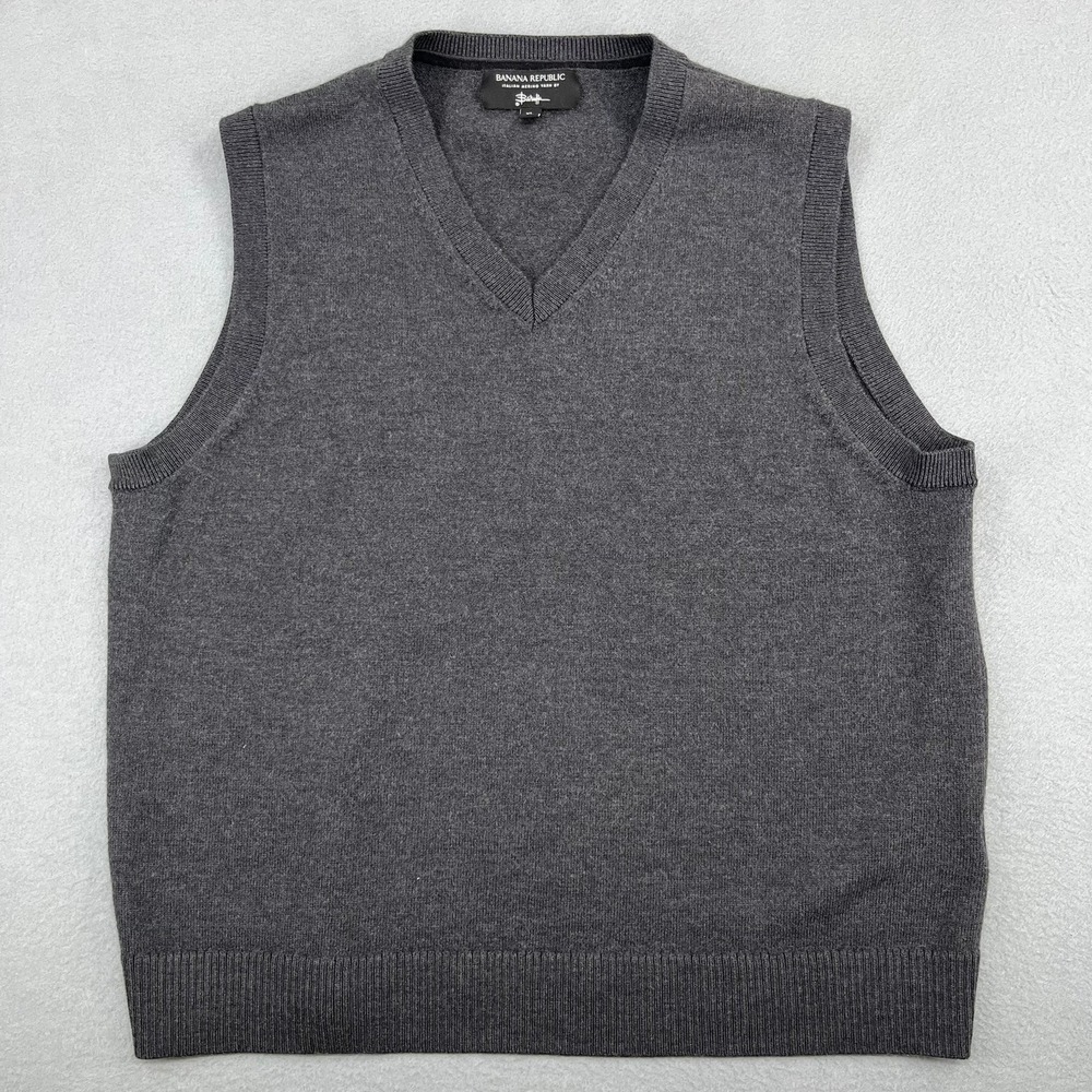 Banana Republic Mens XL Gray 100% Italian Merino Wool V-Neck Sweater Vest